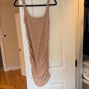 Amazon Tan Ruched Midi Dress